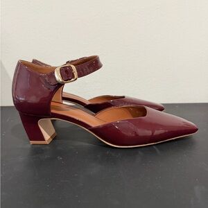 Reformation Burgundy Patent Leather Mary Jane Block Heel
